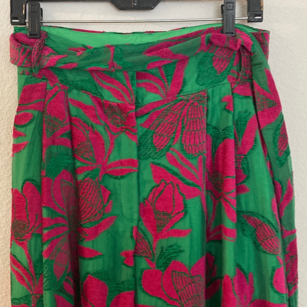EVA FRANCO Salinger Palazzo wide Leg Pants Textured Green Pink Camiella bloom - Picture 13 of 15